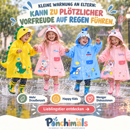 Ponchimals Kinder-Regenponcho – Wasserdicht, bequem & mit Rucksackfach