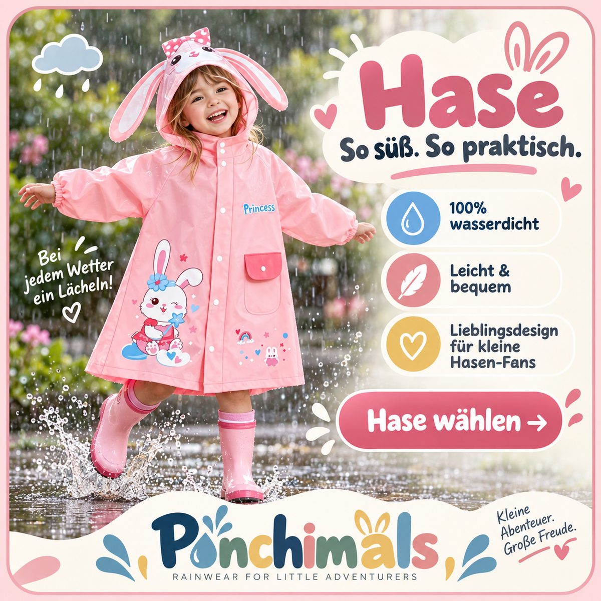 Ponchimals Kinder-Regenponcho – Wasserdicht, bequem & mit Rucksackfach
