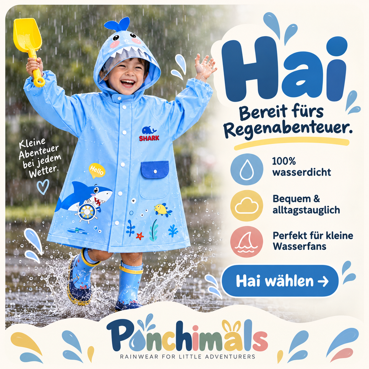 Ponchimals Kinder-Regenponcho – Wasserdicht, bequem & mit Rucksackfach