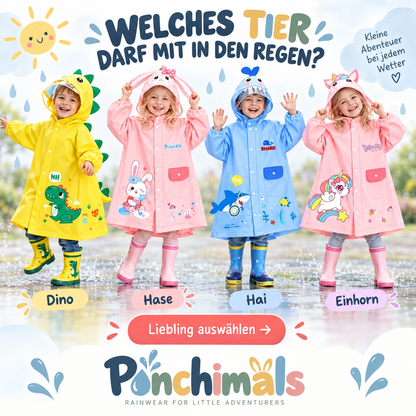 Ponchimals Kinder-Regenponcho – Wasserdicht, bequem & mit Rucksackfach